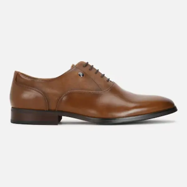 Louis Philippe - Men Classic Plain Toe Oxford Leather Brown Lace Up Shoes