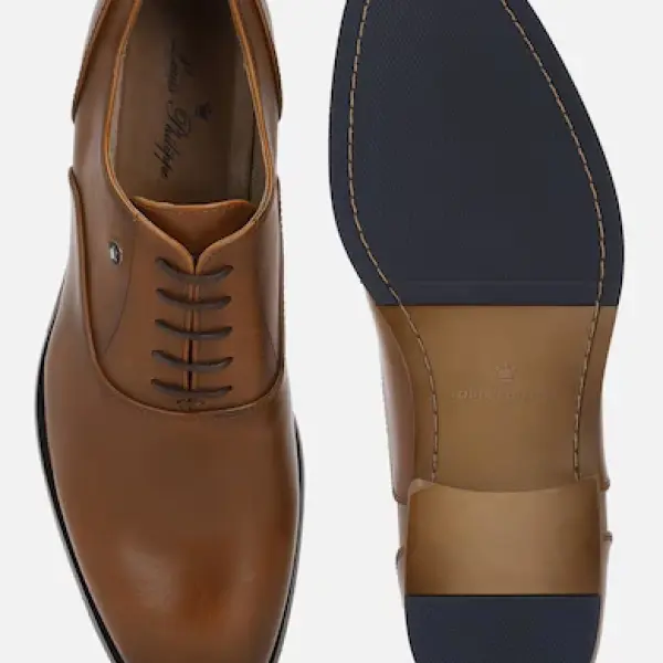 Louis Philippe - Men Classic Plain Toe Oxford Leather Brown Lace Up Shoes