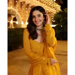 AACHHO-Shimmering Mustard Sequin Georgette Suit Set