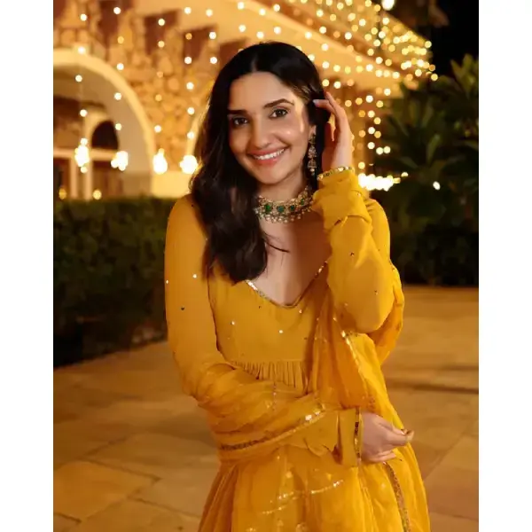 AACHHO-Shimmering Mustard Sequin Georgette Suit Set