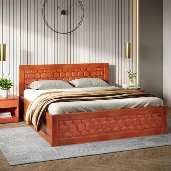 Godrej-Honeycomb Queen Size Solid Wood Bed With Box Storage