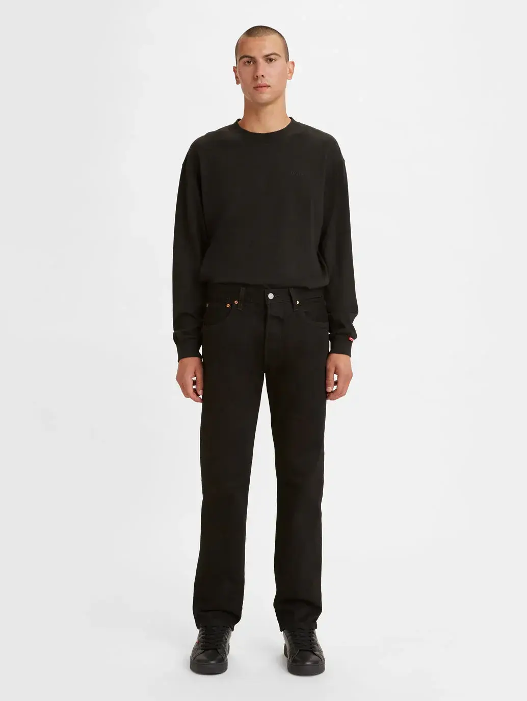 Levis-Men's 501 Black Straight Fit Mid Rise Jeans