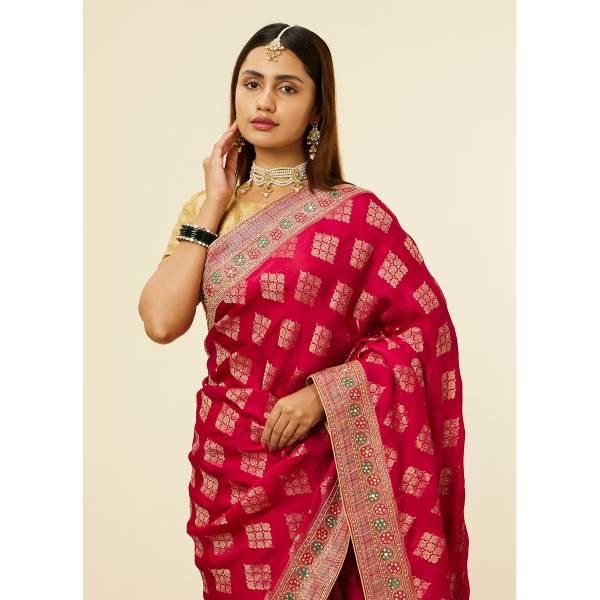 Manyavar-Rani Pink Buta Printed Bridal Saree