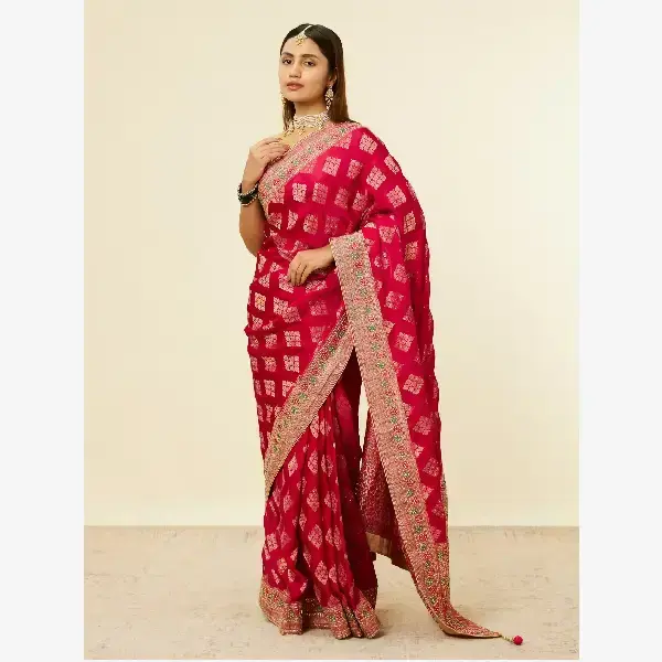 Manyavar-Rani Pink Buta Printed Bridal Saree