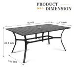 Overstock-60" x 37" Outdoor Patio Rectangular Metal Slatted Dining Table with Umbrella Hole for 6 Person