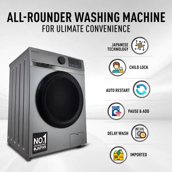 Panasonic-7 Kg 5 Star Fully-Automatic Front Loading Washing Machine (NA-147MH2L01, Dark Silver, Drynamic Spin, Steam Care, Baby Care)