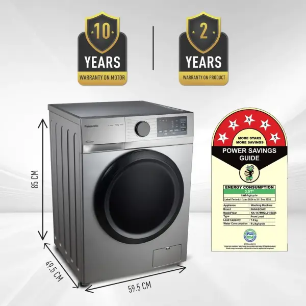 Panasonic-7 Kg 5 Star Fully-Automatic Front Loading Washing Machine (NA-147MH2L01, Dark Silver, Drynamic Spin, Steam Care, Baby Care)