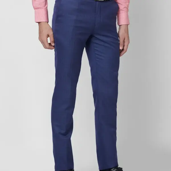 Raymond-Men Blue Checks Slim Fit Polyester Blend Trouser