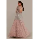 SEASONS-BABY PINK SHIMMERY TULLE GOWN WITH ILLUSION NECKLINE AND SILVER STONE AND MIRROR EMBELLISHMENTS