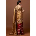 SEASONS-GOLD AND RED CLASSIC SAREE SET PAIRED WITH A MATCHING HAND EMBROIDERED BLOUSE AND MIRROR DETAILS.
