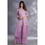 SEASONS-PINKISH PURPLE TIERED SHARARA SET WITH A CHIKAN KURTA TOP WITH BELL SLEEVES PAIRED WITH A MATCHING DUPATTA