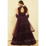 Soch-Wine Sequins Embellished Georgette Lehenga Choli with Dupatta