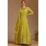 SEASONS-Mustard Georgette Zari Woven Gown With Zardosi