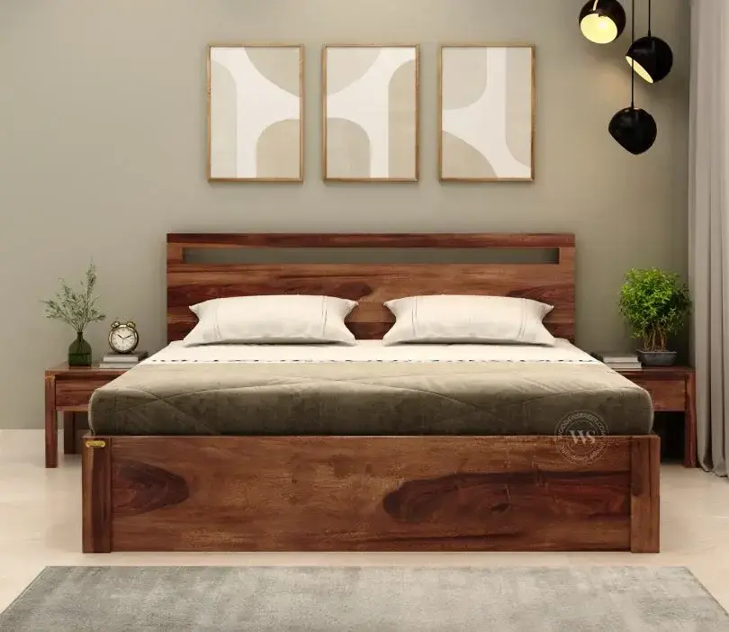 WoodenStrret-Bacon Sheesham Wood Hydraulic Bed With Storage
