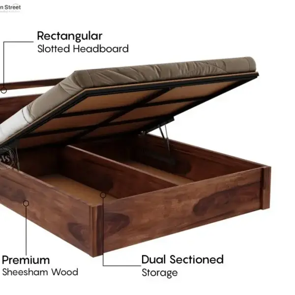 WoodenStrret-Bacon Sheesham Wood Hydraulic Bed With Storage