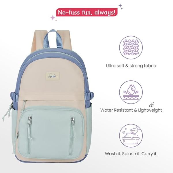 Genie Lit Casual Backpack For Girls|17 Inch-18 Litres With laptop Compartment, Back pocket, Side Pockets with Padded Shoulders