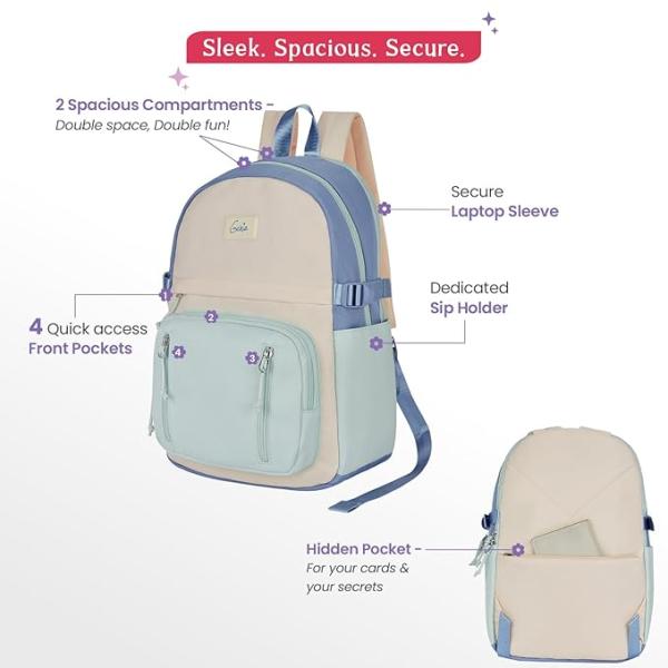 Genie Lit Casual Backpack For Girls|17 Inch-18 Litres With laptop Compartment, Back pocket, Side Pockets with Padded Shoulders