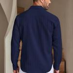 Men's Casual Button Down Shirts Long Sleeve Linen Shirt Fashion Textured Beach Summer Shirts