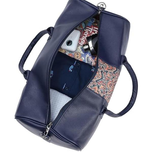 Fur Jaden Eco Friendly Vegan Leather Sustainable and Durable Cabin Duffle Bag 35L Travel Weekender Holiday and Gym Bag (Navy)