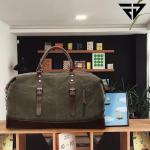 Fur Jaden 40L Canvas Weekender Travel Duffle Cabin Bag with Detachable Shoulder Strap (Military Green)