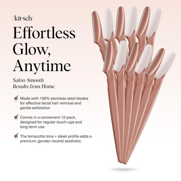 Kitsch Dermaplane Razor for Women Face - Face Razors for Women and Men - Eyebrow Trimmer, Shaver, Recycled Plastic Dermaplaning and Skin Care Tool - Terracotta, 12 pcs
