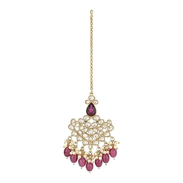 I Jewels Gold Plated Traditional Kundan Pearl Hanging Choker Necklace Jewellery Set With Earrings & Maang Tikka For Women & Girls