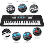 VEBETO Kids Piano with Mic (1 Year Warranty) 37 Keys 8 Rhythms 8 Tones 6 Demos Portable Electronic Keyboard Toy Beginners Educational Songs