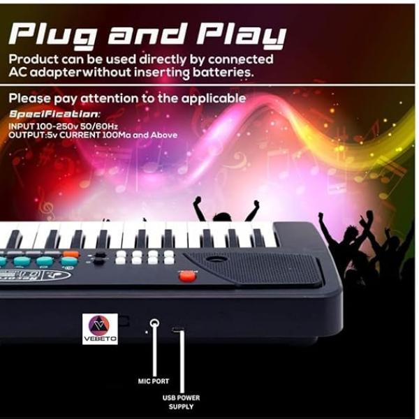 VEBETO Kids Piano with Mic (1 Year Warranty) 37 Keys 8 Rhythms 8 Tones 6 Demos Portable Electronic Keyboard Toy Beginners Educational Songs