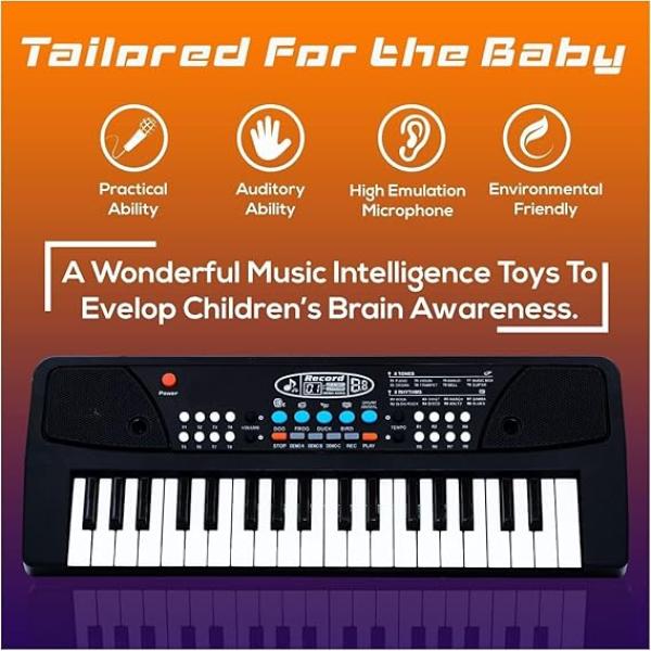 VEBETO Kids Piano with Mic (1 Year Warranty) 37 Keys 8 Rhythms 8 Tones 6 Demos Portable Electronic Keyboard Toy Beginners Educational Songs