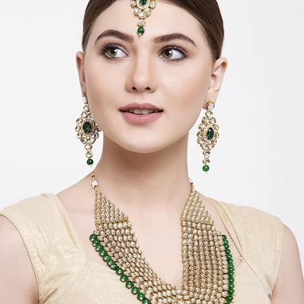 Shining Diva Fashion Latest Stylish Kundan Pearl Traditional Necklace Jewellery Set for Women