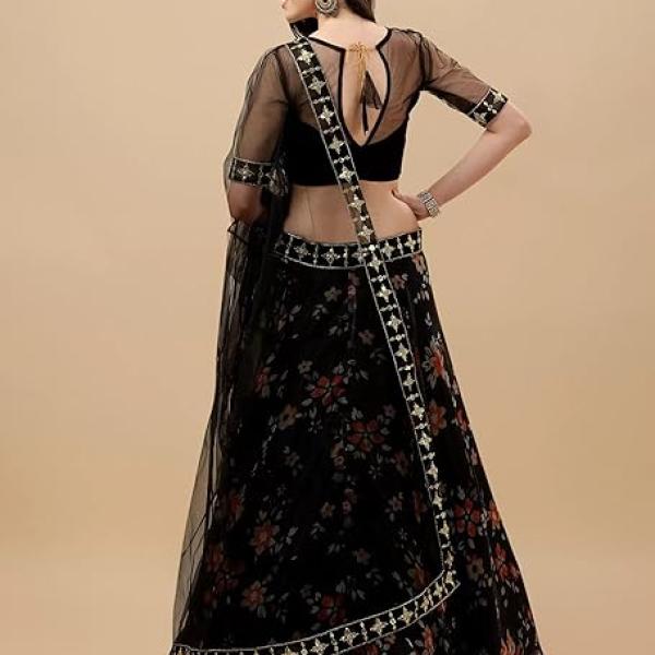 Suppar Sleave Women's Ethnic Wear Floral Digital Printed Organza zari Sequin Work Semi-Stitched Lehenga Choli With Dupatta