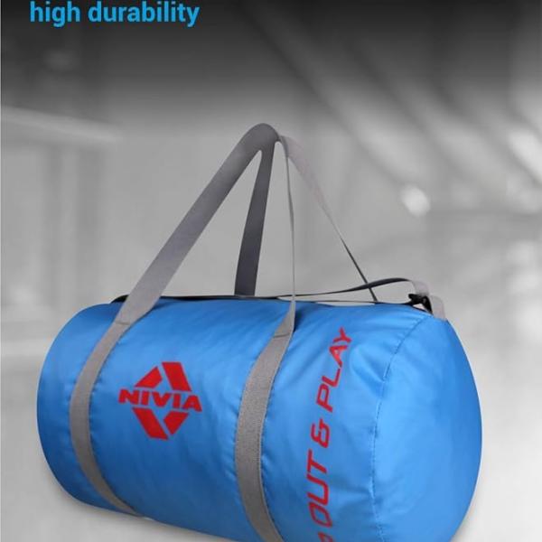 NIVIA Enfold-01 Round Bag Polyester, Unisex Gym Bags, Shoulder Bag with Separate Shoes Compartment, Carry Gym Accessories, Sports Kit (Blue,Grey),Capacity-22 litres