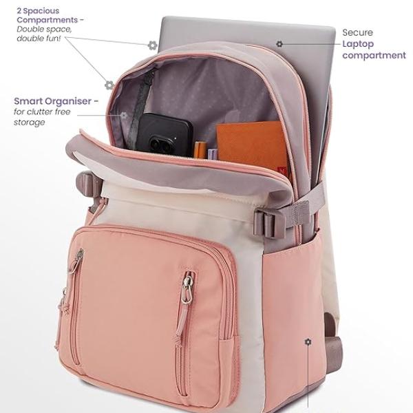 Genie LIT Backpack for Women & Girls with 14" laptop compartment| College bag for Women & Girls| 6 zips with Secret Pocket