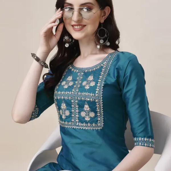 Women Art Silk Kurta Pant Set