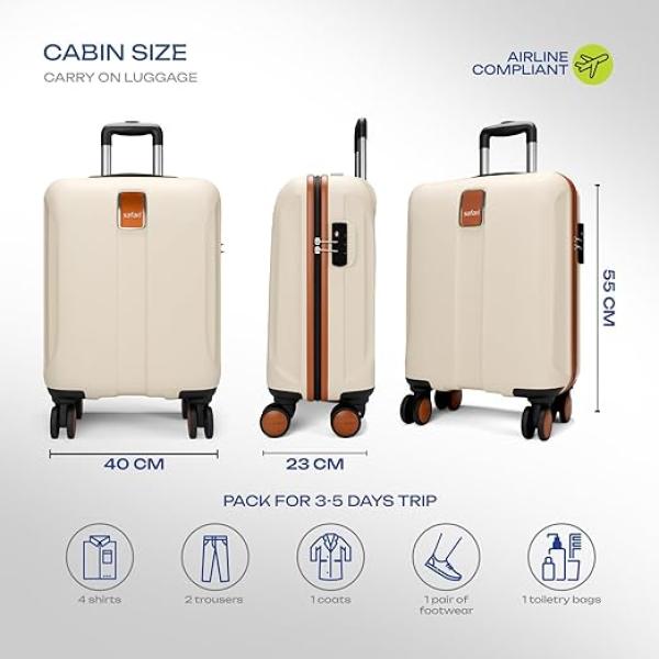 Safari Thorium Royale 8 Wheels 55cm Cabin Trolley Bag Hard Case Carry-on Polycarbonate Luggage, TSA Lock, Wet Pouch Organized Interior, Suitcase for Travel