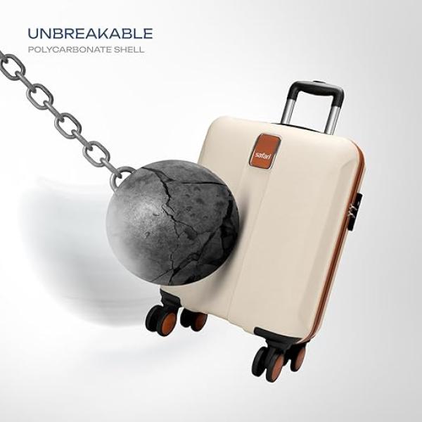 Safari Thorium Royale 8 Wheels 55cm Cabin Trolley Bag Hard Case Carry-on Polycarbonate Luggage, TSA Lock, Wet Pouch Organized Interior, Suitcase for Travel