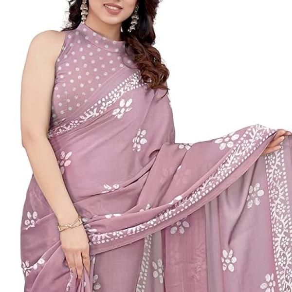 Women's Latest Chiffon Batik Printed Saree with Blouse Piece