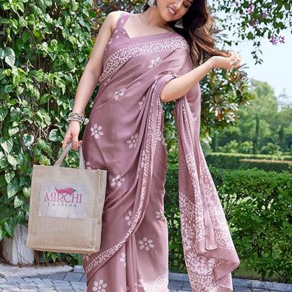 Women's Latest Chiffon Batik Printed Saree with Blouse Piece