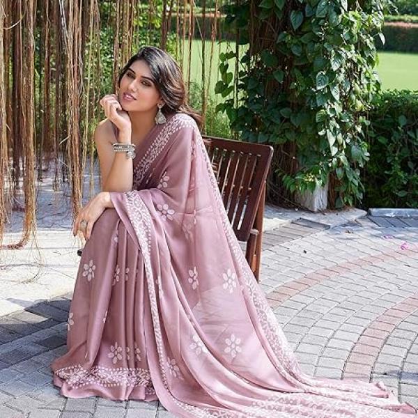 Women's Latest Chiffon Batik Printed Saree with Blouse Piece