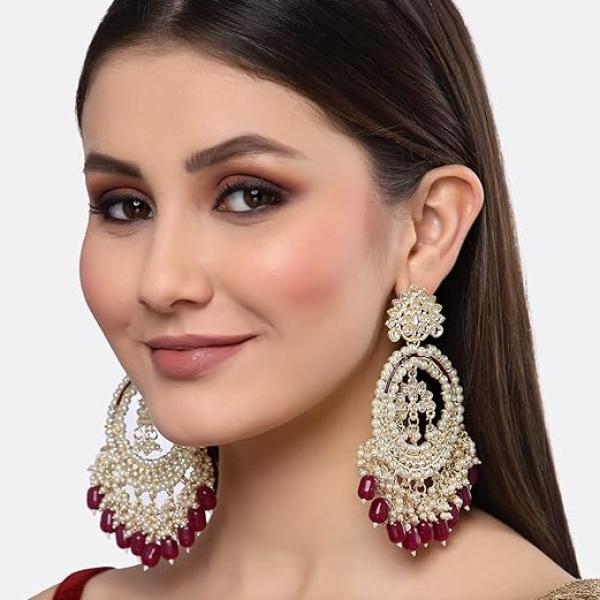 Shining Diva Fashion Latest Stylish Traditional Kundan Chandbali Earrings for Women and Girls