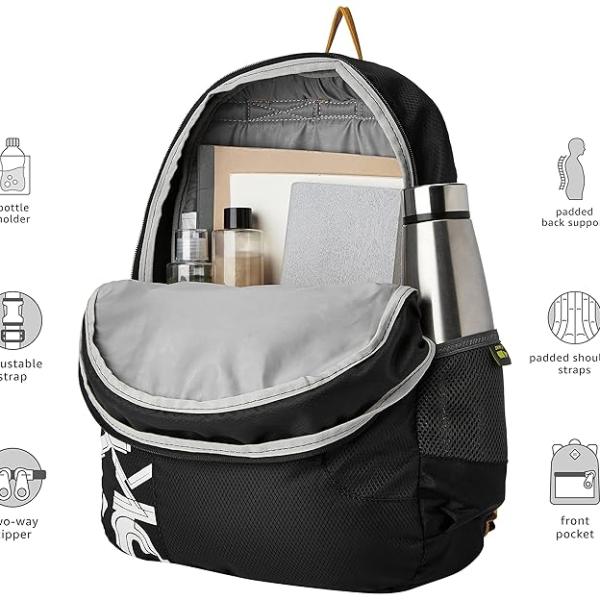 Skybags Casual Standard Backpack 28L, 2 Main Compartments, Bottle Pocket, Front Pocket, Padded Shoulder Straps | Black | Brat