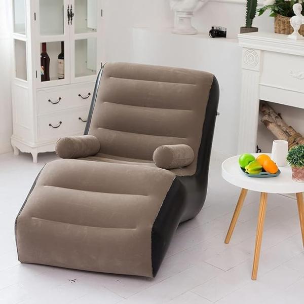 Niralasa Inflatable Lazy Sofa Chair with Air Pump, Foldable Lounge Chair with Armrests, Brown