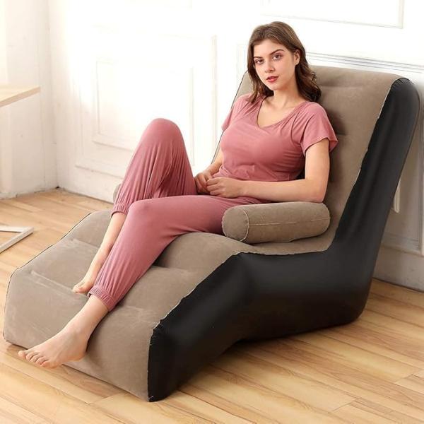 Niralasa Inflatable Lazy Sofa Chair with Air Pump, Foldable Lounge Chair with Armrests, Brown