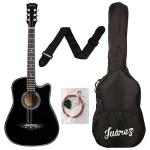 Juârez Acoustic Guitar Kit, JRZ38C/BK 38 Inch Cutaway, 038C with Bag, Strings, Pick and Strap, Black