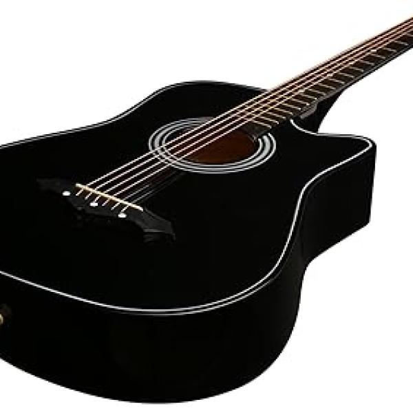 Juârez Acoustic Guitar Kit, JRZ38C/BK 38 Inch Cutaway, 038C with Bag, Strings, Pick and Strap, Black