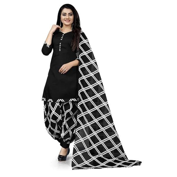 Rajnandini Women Black Cotton Blend Printed Salwar Suit (Ready To Wear_S-Size)