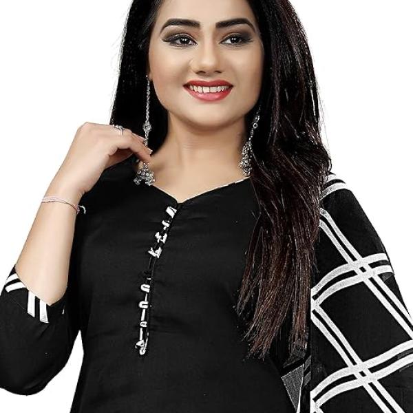 Rajnandini Women Black Cotton Blend Printed Salwar Suit (Ready To Wear_S-Size)