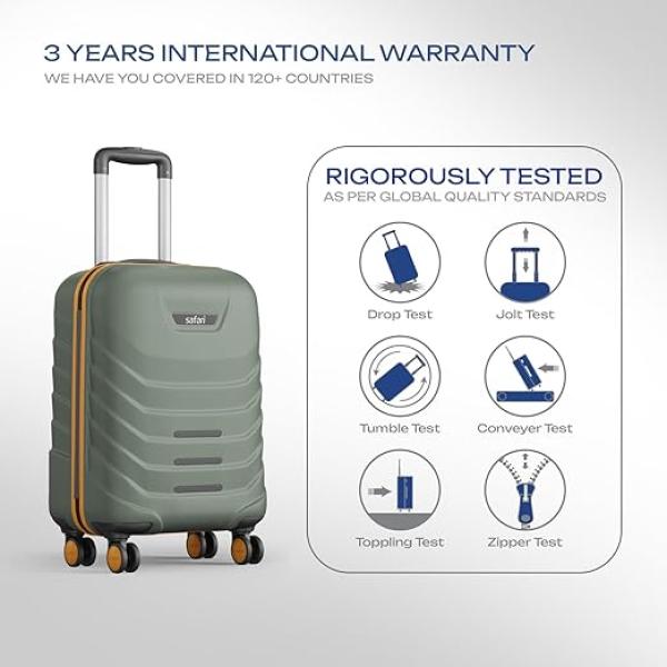 Safari Crescent 8 Wheels 56cm Small Cabin Trolley Bag Hard Case Polycarbonate 360 Degree Wheeling System Luggage