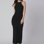 Solid Halter Neck Solid Bodycon Midi Dress for Women's & Girl's