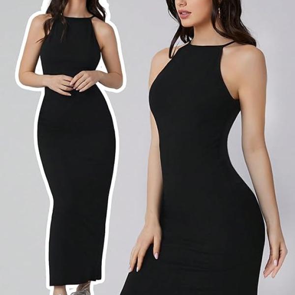 Solid Halter Neck Solid Bodycon Midi Dress for Women's & Girl's